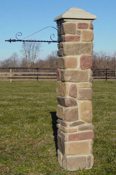 Stone Column Sign Post w/Large Scroll Bracket*" border=